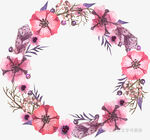 手绘粉色花卉花环图案