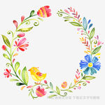 手绘多彩花卉花环图案