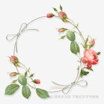 手绘玫瑰藤蔓花环图案