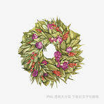 手绘花卉绿叶装饰花环