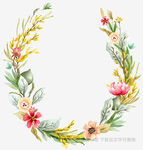 手绘花卉花环装饰图案