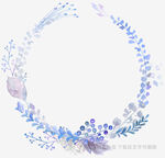 蓝色花卉水彩圆形花环