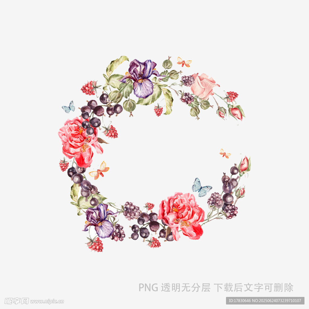 花卉环绕的字母C图案
