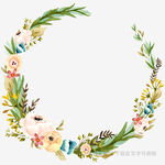 手绘花卉花环装饰图案