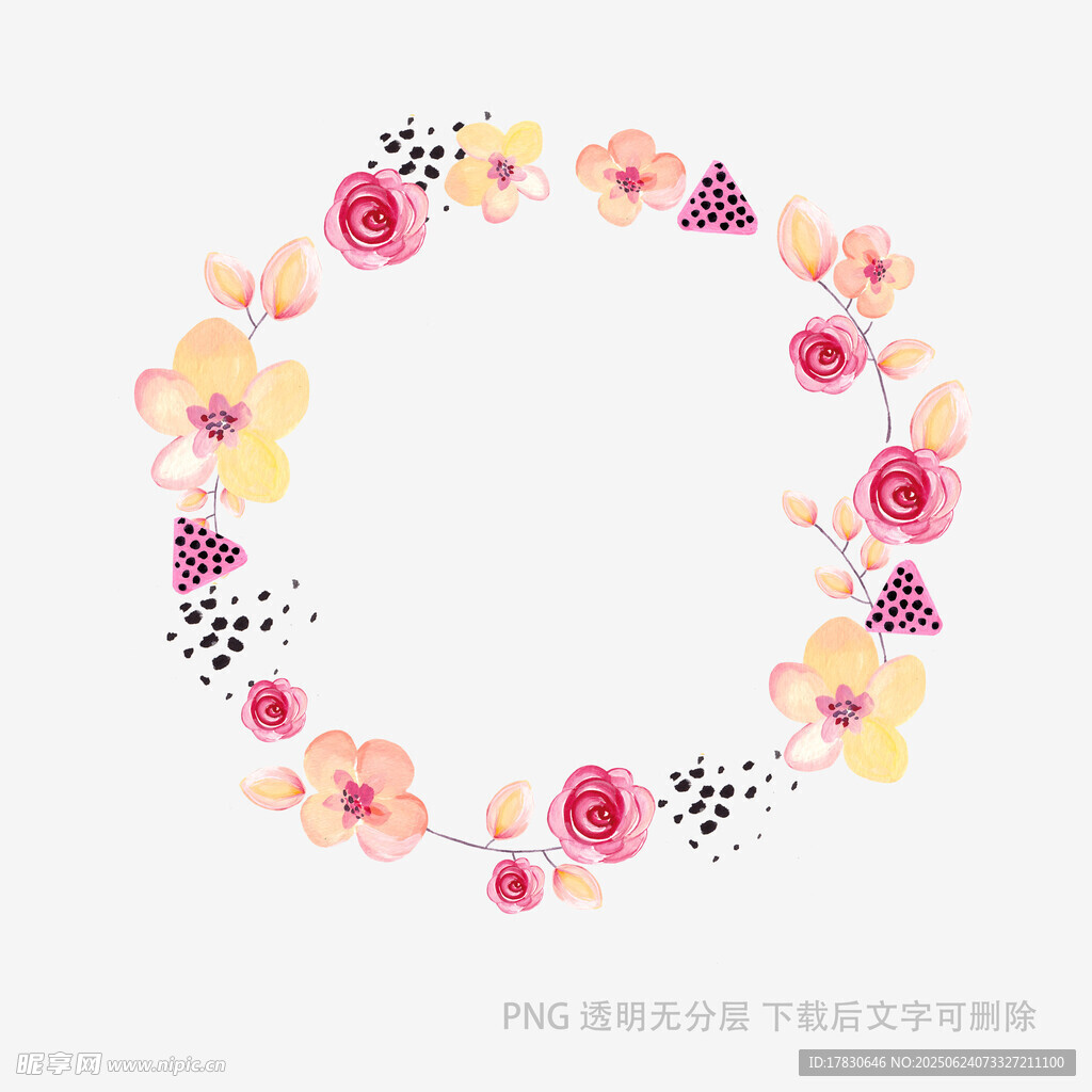 手绘花卉花环装饰图案