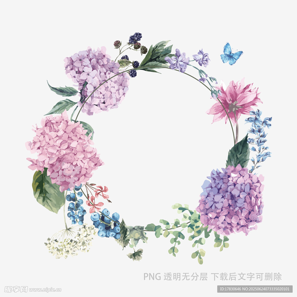 花卉蝴蝶组成的唯美花环