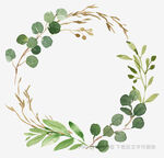 手绘清新绿植花环图案