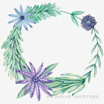 水彩花卉绿叶花环图案