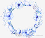 蓝色花卉手绘圆形花环