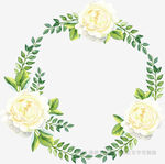 白色玫瑰绿叶花环图案