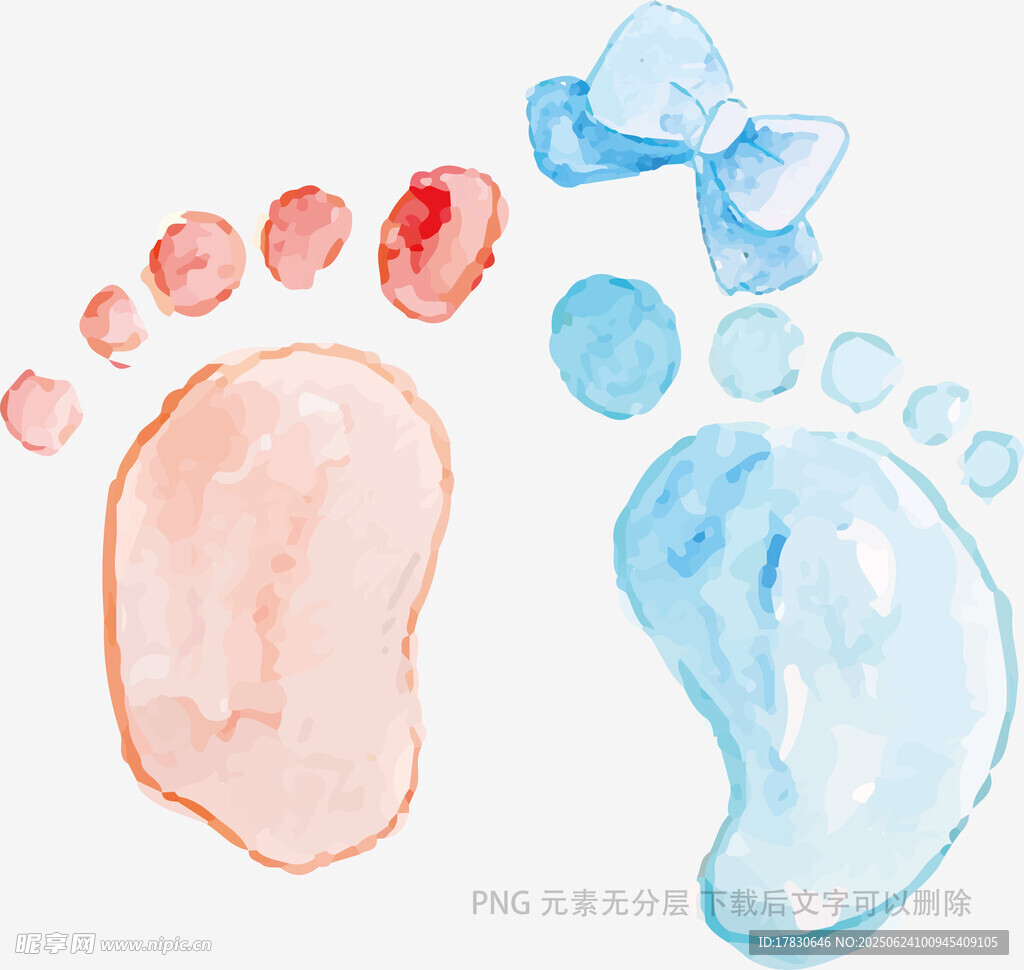 彩色可爱婴儿脚印水彩画