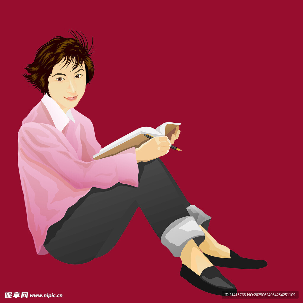 女孩坐着专注阅读书籍