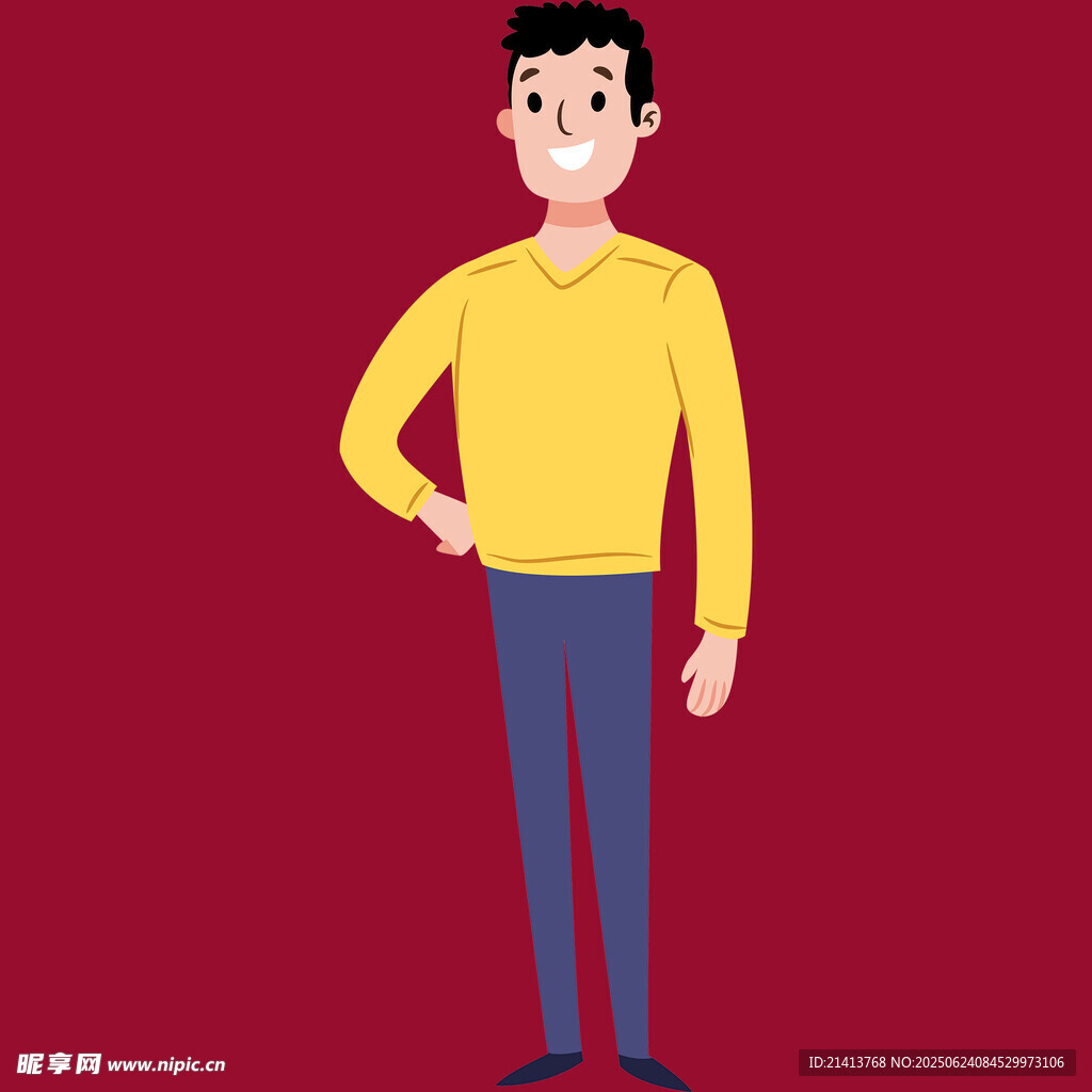 穿黄衣站立的卡通男士