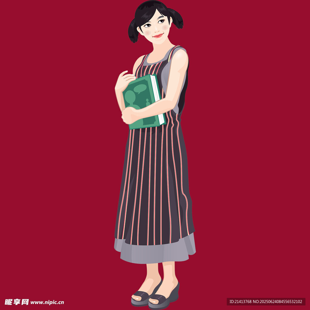 持包站立的条纹裙女子