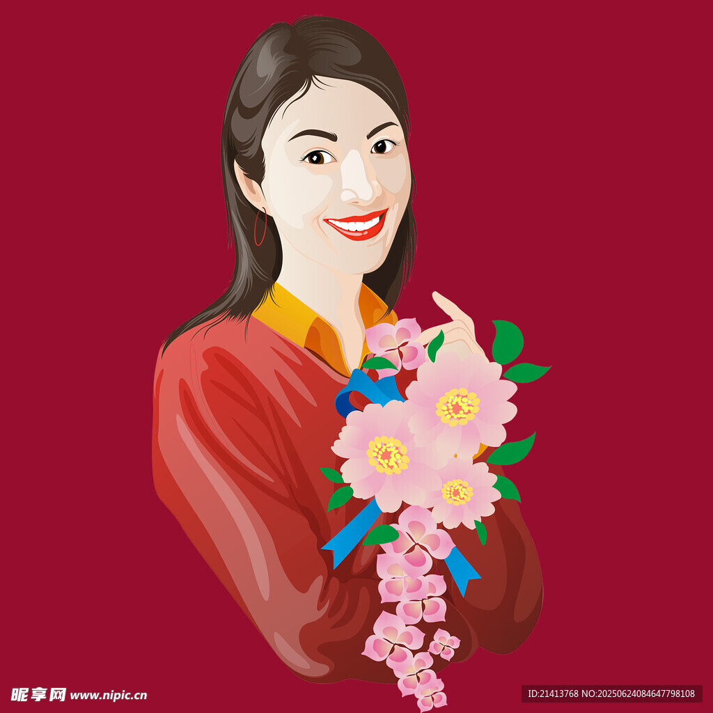 手持鲜花的古典女子