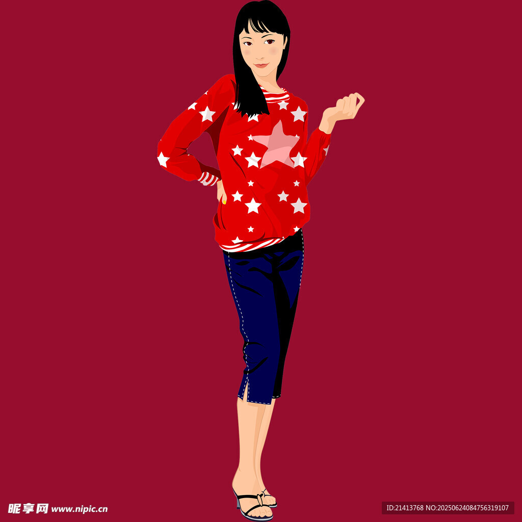 红衣女子优雅姿态展示