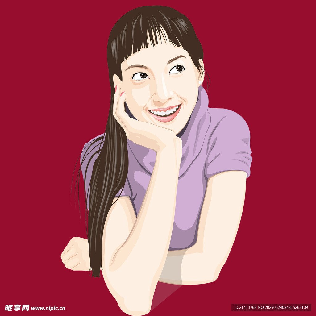 微笑紫衣女孩的惬意瞬间