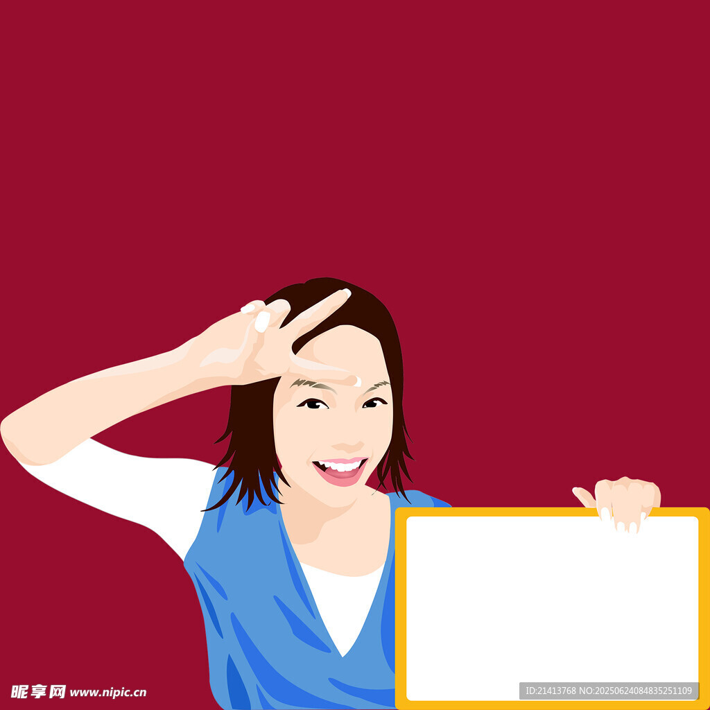 微笑女士手持空白展示板