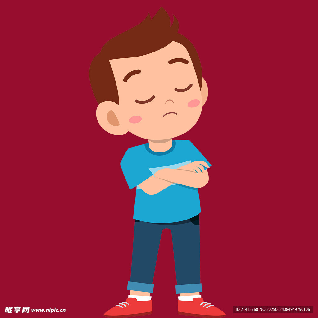 闭眼抱臂的小男孩