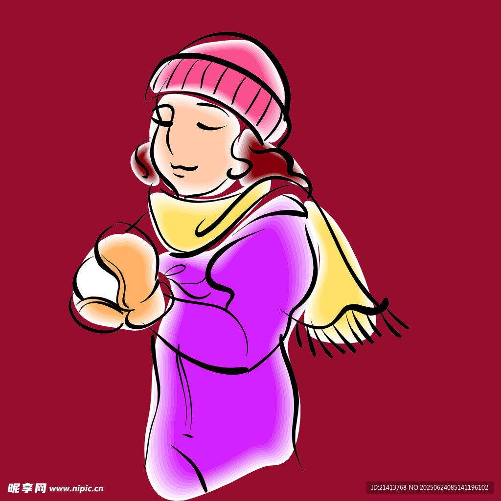 冬日暖装女孩捧物形象