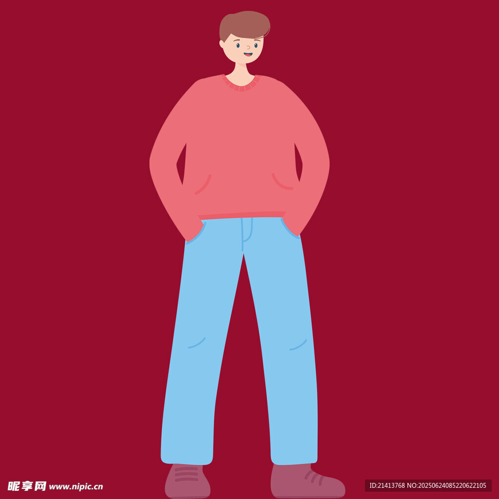 穿粉上衣蓝裤子的站立男子