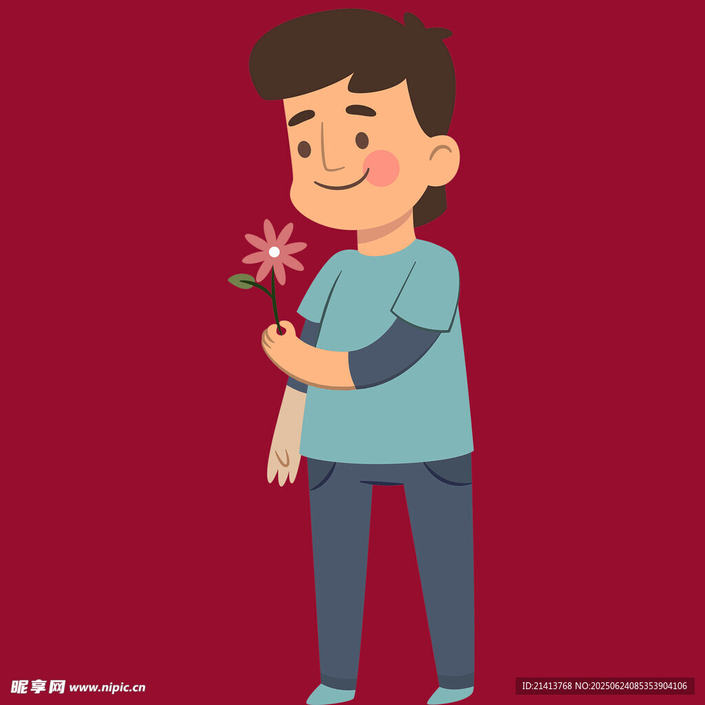 手持小花的微笑男孩
