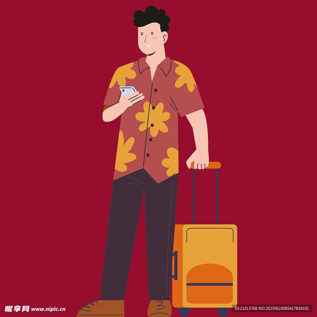 旅行男子手持机票拉行李箱