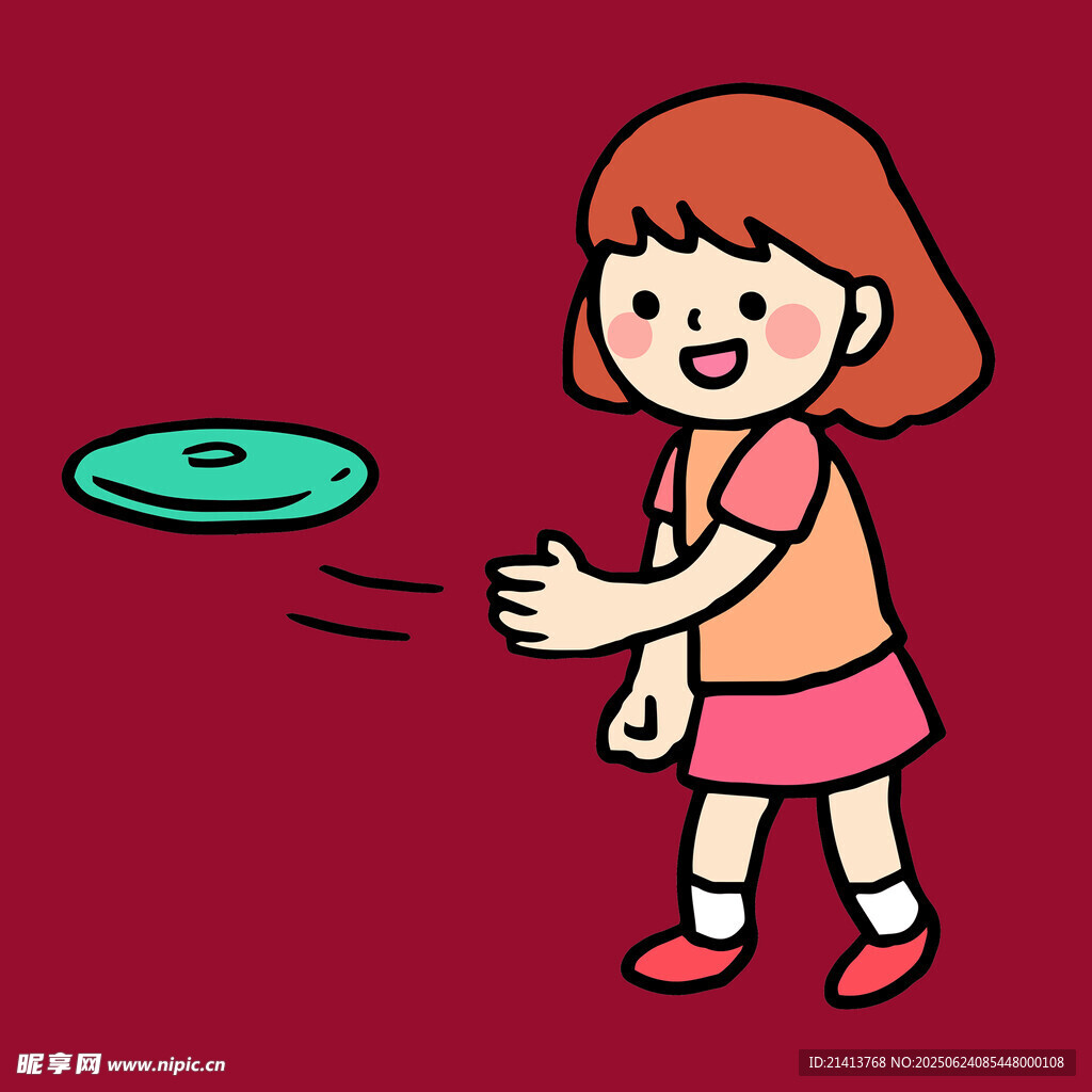 女孩开心玩飞盘