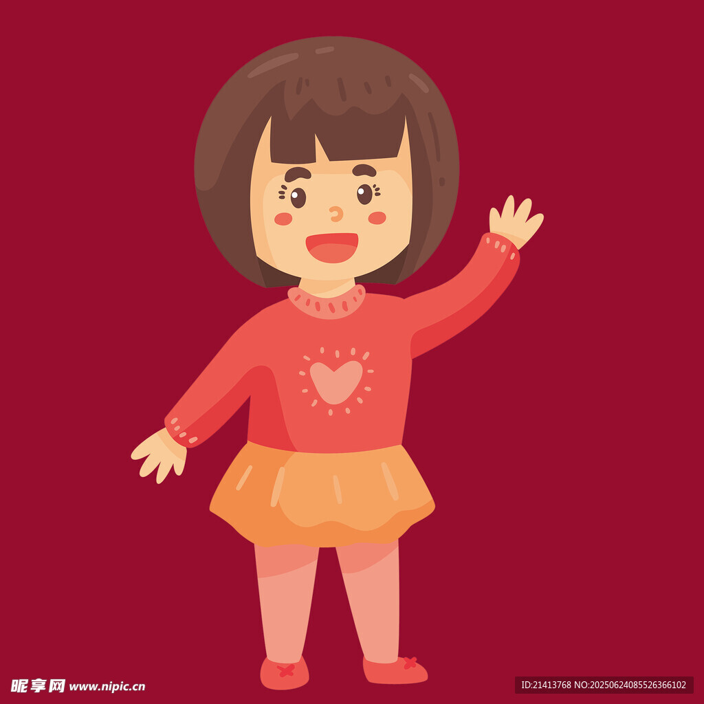 挥手的红衣小女孩
