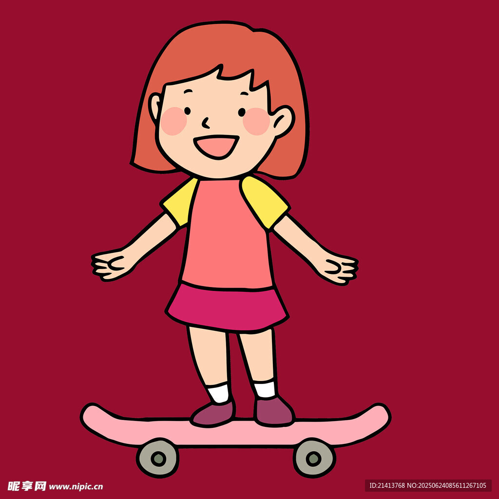 女孩快乐玩滑板