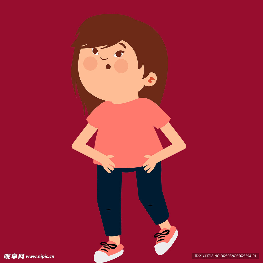 可爱女孩双手叉腰站立