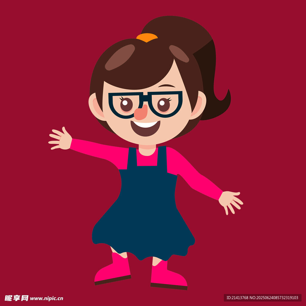 可爱戴眼镜小女孩张开双臂