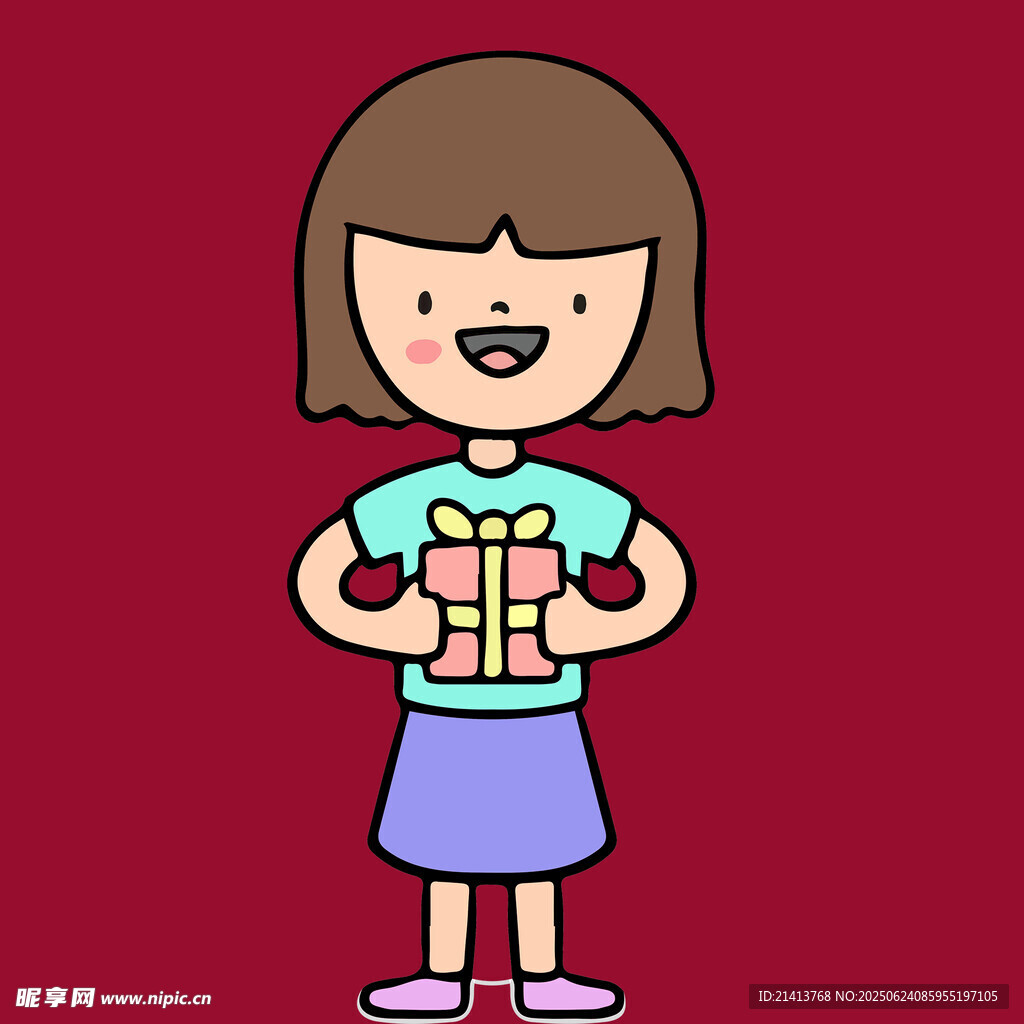 手持礼物的可爱小女孩