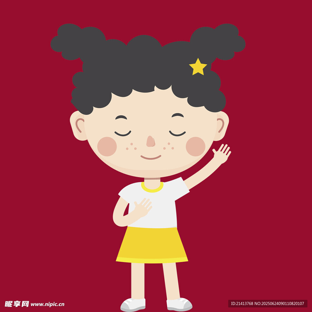 可爱扎辫女孩挥手