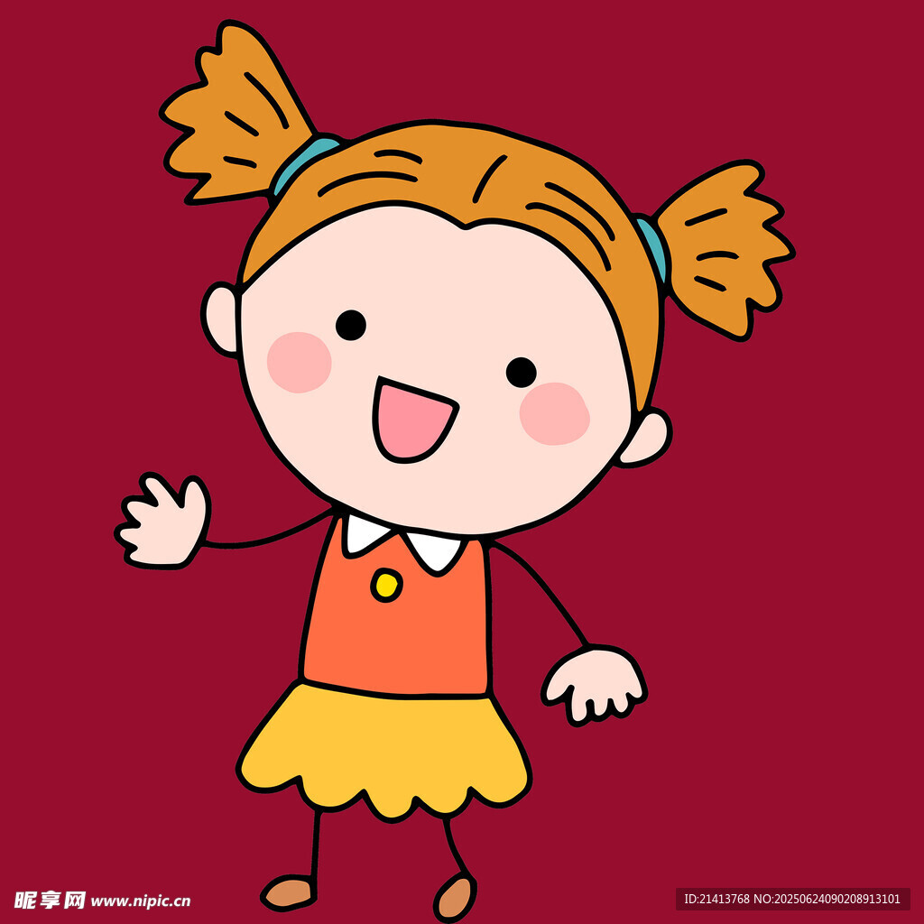 可爱双马尾小女孩挥手