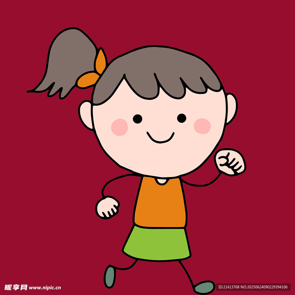 奔跑的扎马尾小女孩