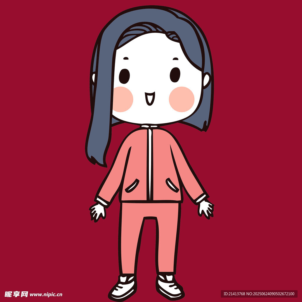 穿粉色套装的可爱卡通女孩