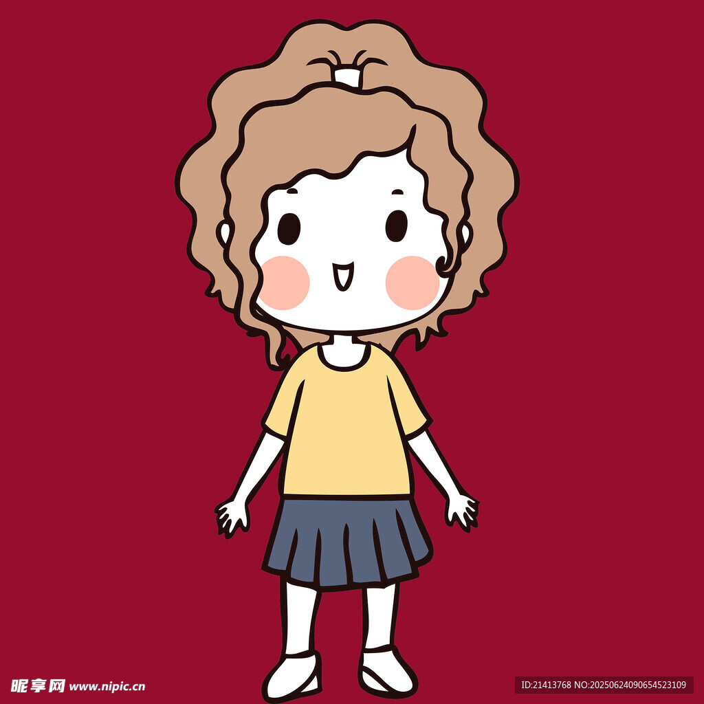 卷发女孩的可爱形象