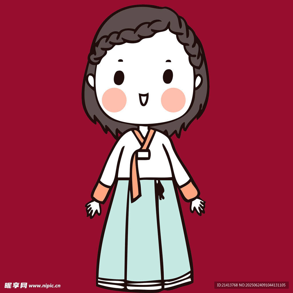 卡通风格的传统韩服女孩