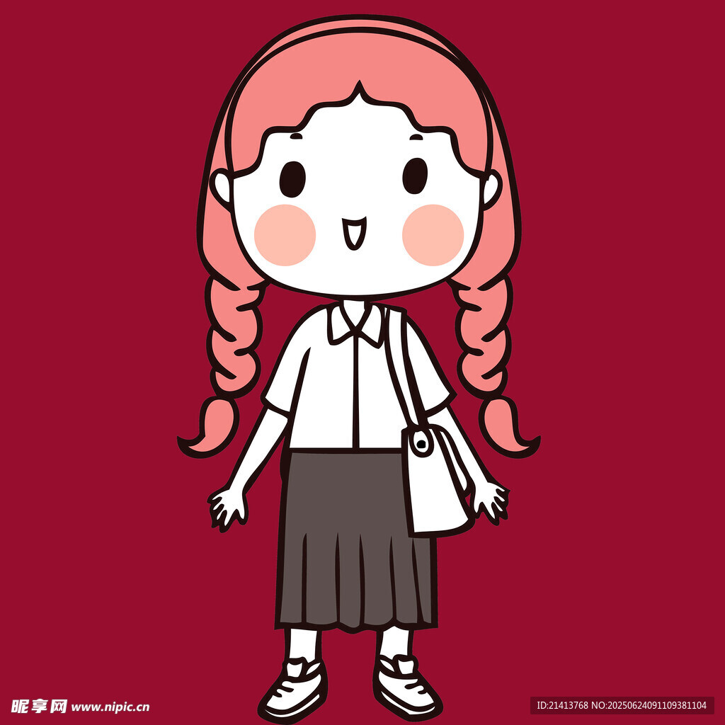 扎双辫的可爱女学生