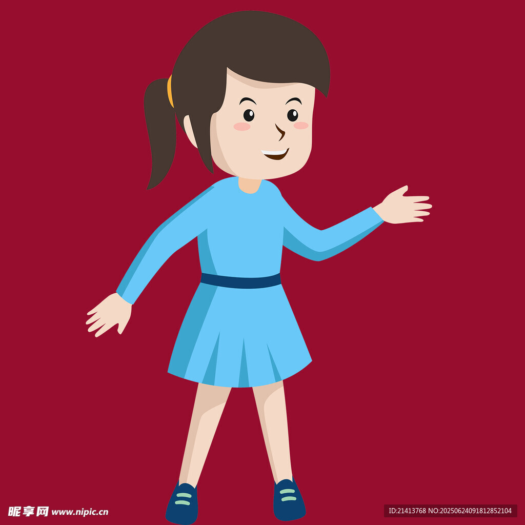 穿蓝裙女孩伸手示意