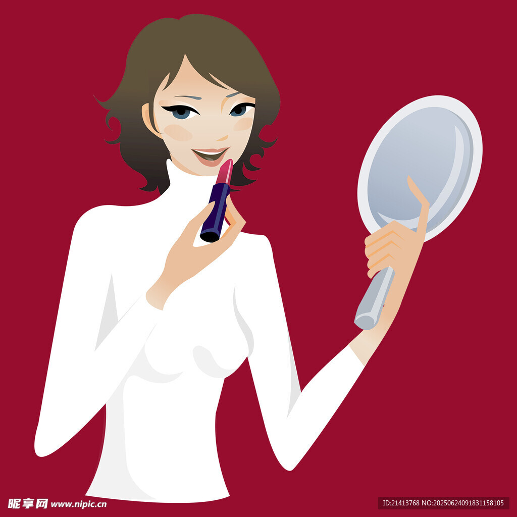 女士对镜化妆瞬间