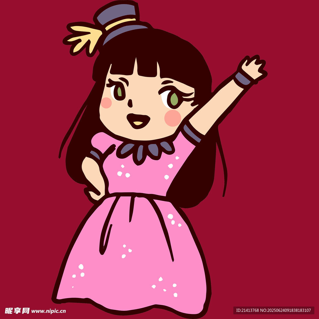 粉色裙女孩俏皮挥手