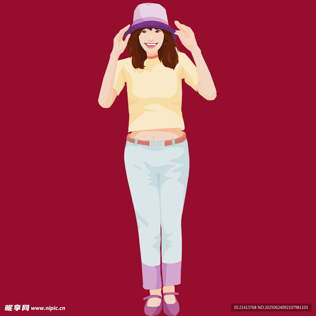 戴紫色帽子的时尚女性