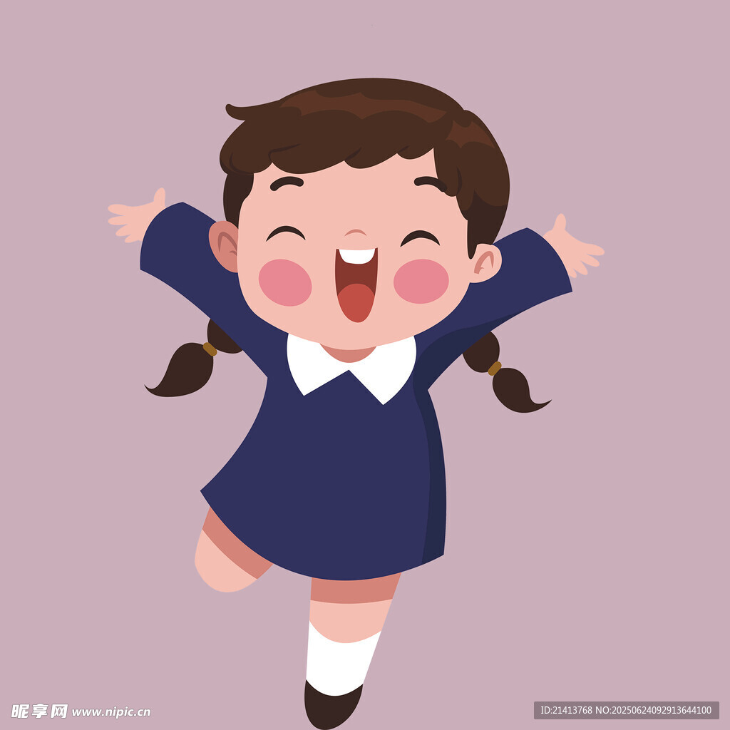 欢快跳跃的校服小女孩