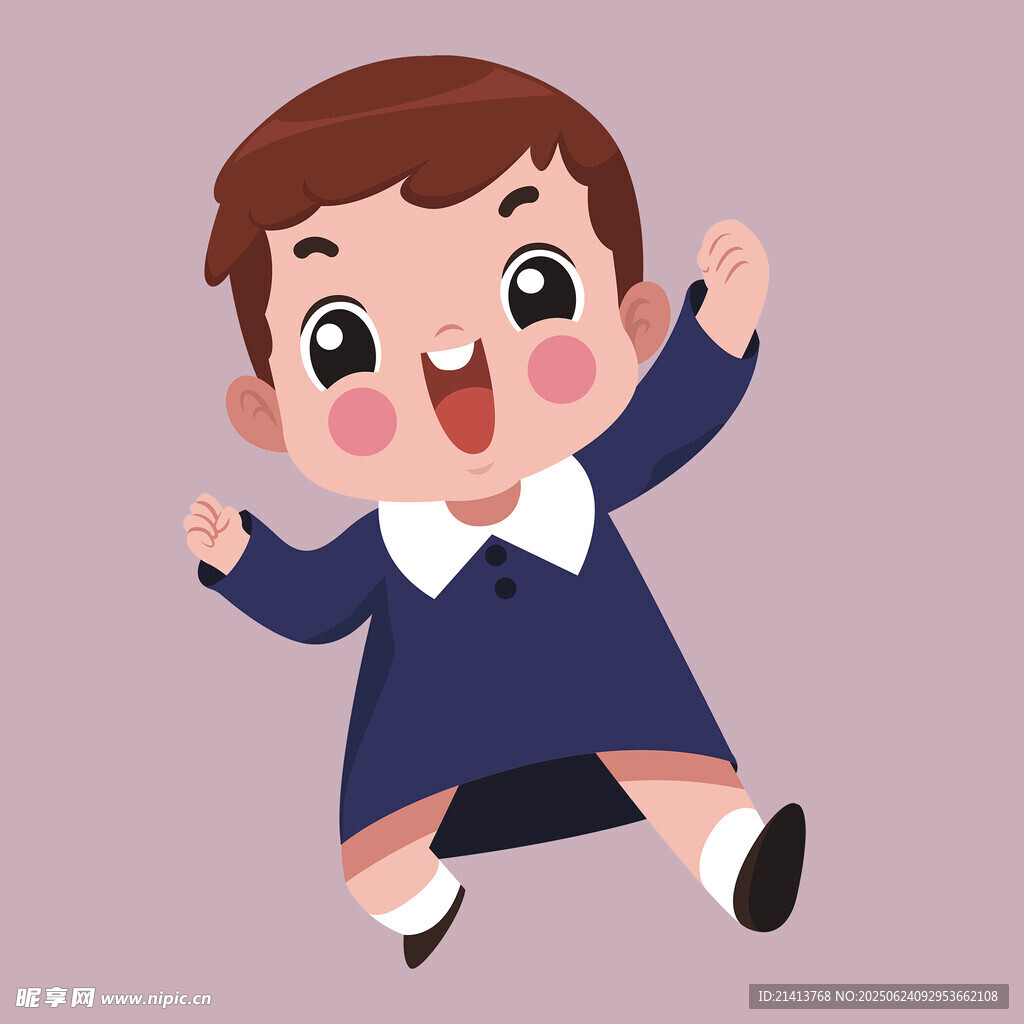 开心跳跃的可爱小男孩