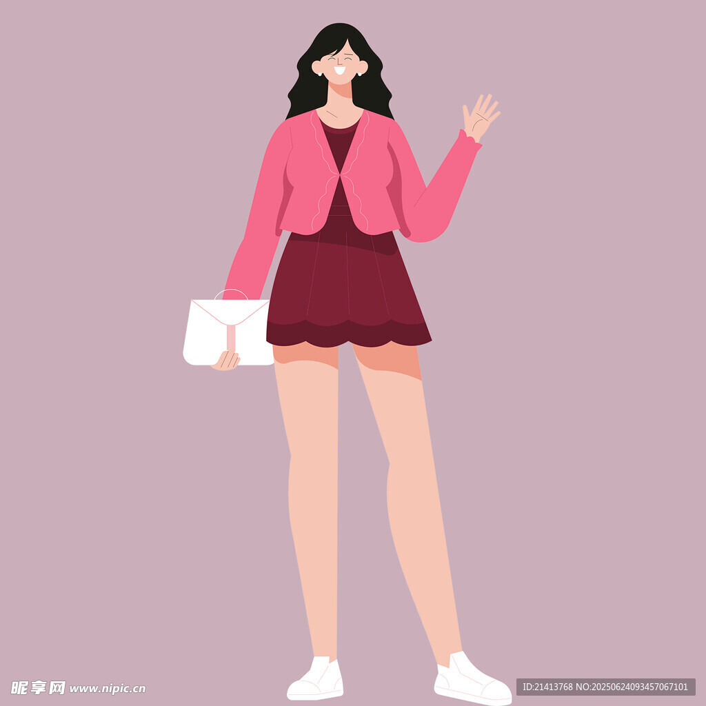 时尚女孩手持文件挥手
