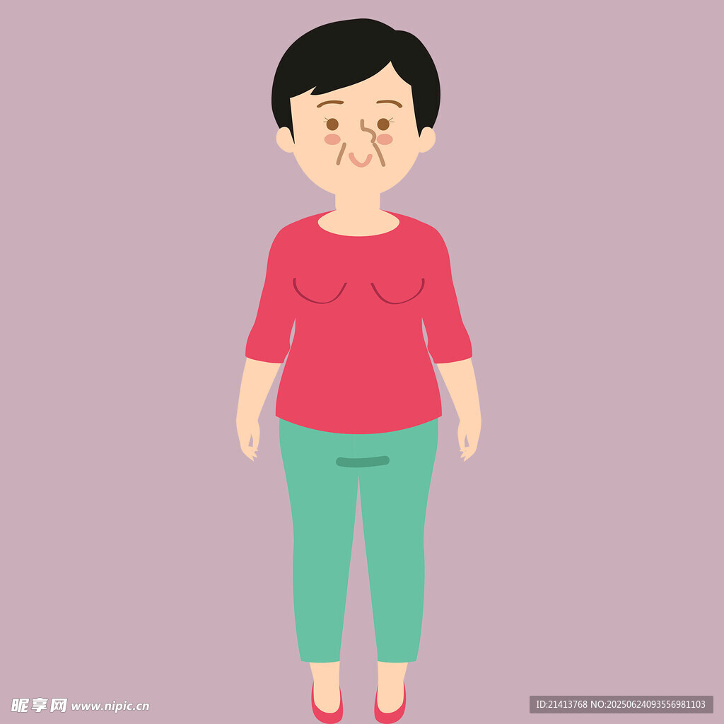 穿红衣绿裤的老年女性