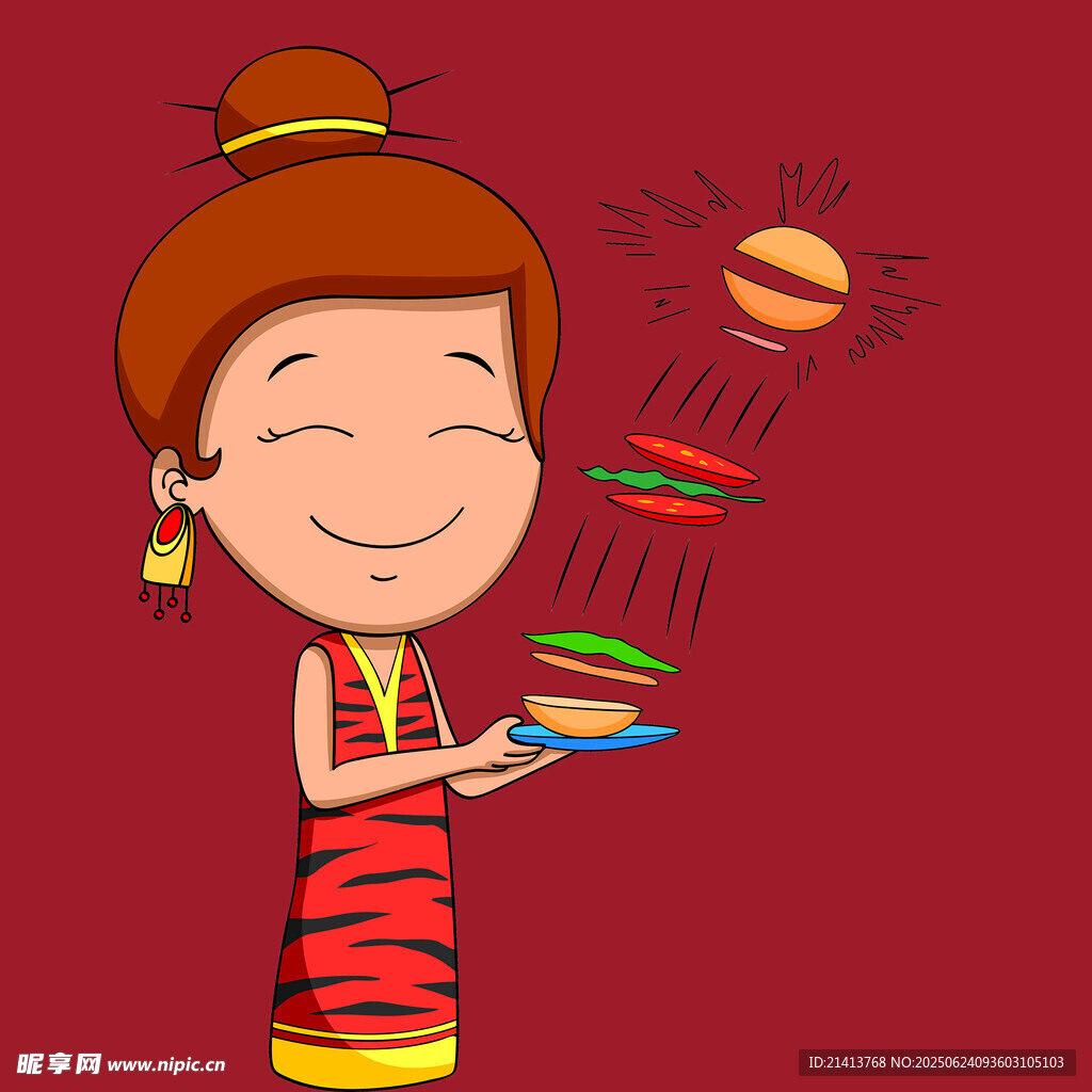 女孩优雅托举多样美食