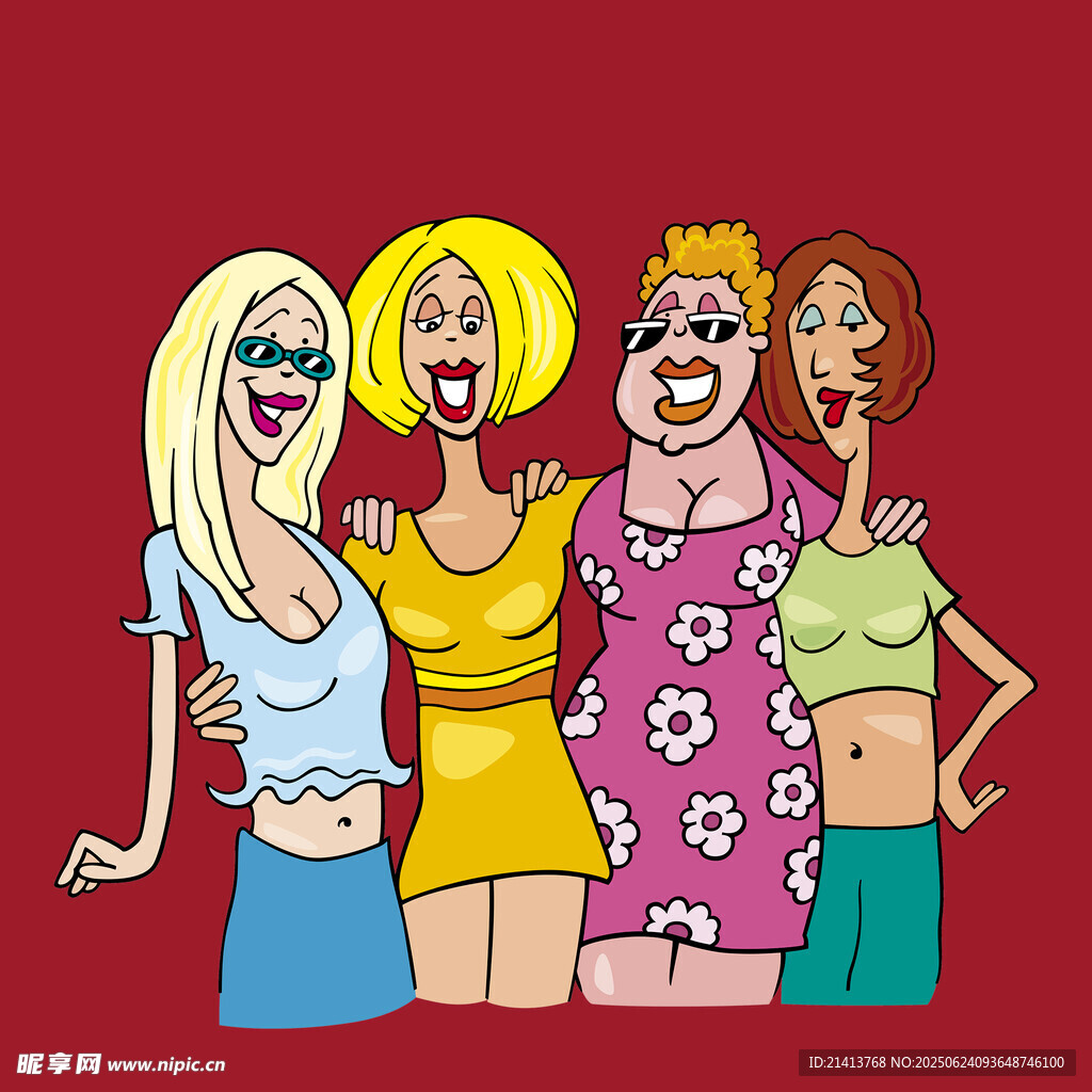 四位欢乐女性的多彩聚会